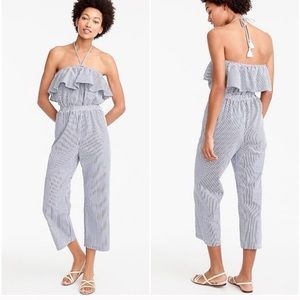 NWT J. Crew Seersucker Ruffled Jumpsuit